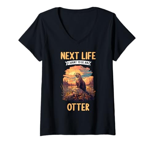 Damen Otter T-Shirt mit V-Ausschnitt von Otter Tier Shop