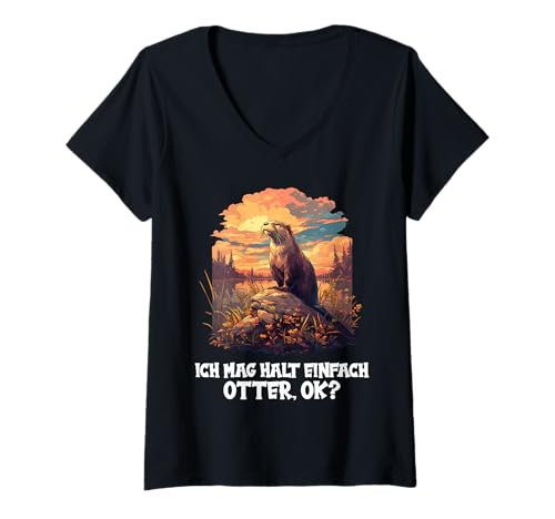 Damen Otter T-Shirt mit V-Ausschnitt Damen Otter T-Shirt mit V-Ausschnitt von Otter Tier Shop