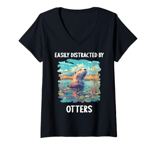 Damen Otter T-Shirt mit V-Ausschnitt von Otter Tier Shop