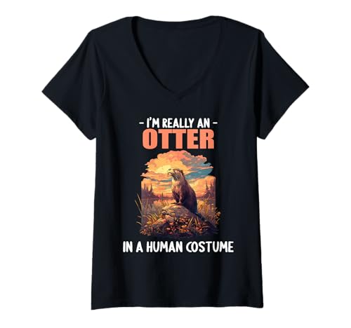 Damen Otter T-Shirt mit V-Ausschnitt Damen Otter T-Shirt mit V-Ausschnitt von Otter Tier Shop