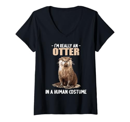 Damen Otter T-Shirt mit V-Ausschnitt Damen Otter T-Shirt mit V-Ausschnitt von Otter Tier Shop