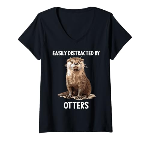 Damen Otter T-Shirt mit V-Ausschnitt Damen Otter T-Shirt mit V-Ausschnitt von Otter Tier Shop