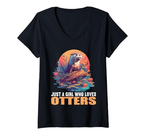Damen Otter T-Shirt mit V-Ausschnitt Damen Otter T-Shirt mit V-Ausschnitt von Otter Tier Shop