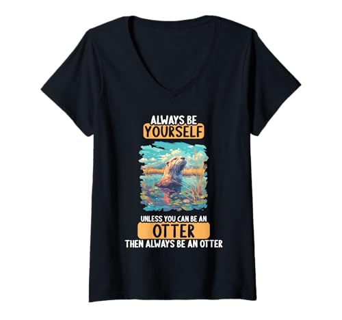 Damen Otter T-Shirt mit V-Ausschnitt Damen Otter T-Shirt mit V-Ausschnitt von Otter Tier Shop