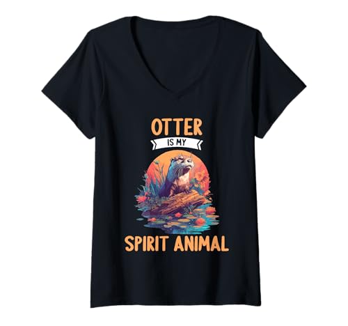 Damen Otter T-Shirt mit V-Ausschnitt Damen Otter T-Shirt mit V-Ausschnitt von Otter Tier Shop