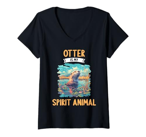 Damen Otter T-Shirt mit V-Ausschnitt von Otter Tier Shop