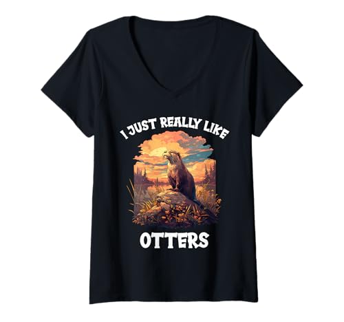 Damen Otter T-Shirt mit V-Ausschnitt Damen Otter T-Shirt mit V-Ausschnitt von Otter Tier Shop