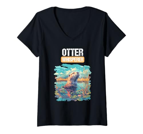 Damen Otter T-Shirt mit V-Ausschnitt Damen Otter T-Shirt mit V-Ausschnitt von Otter Tier Shop