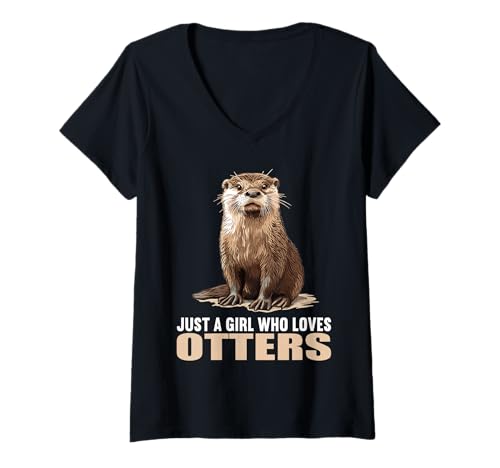 Damen Otter T-Shirt mit V-Ausschnitt Damen Otter T-Shirt mit V-Ausschnitt von Otter Tier Shop