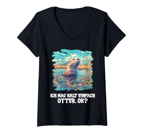Damen Otter T-Shirt mit V-Ausschnitt Damen Otter T-Shirt mit V-Ausschnitt von Otter Tier Shop