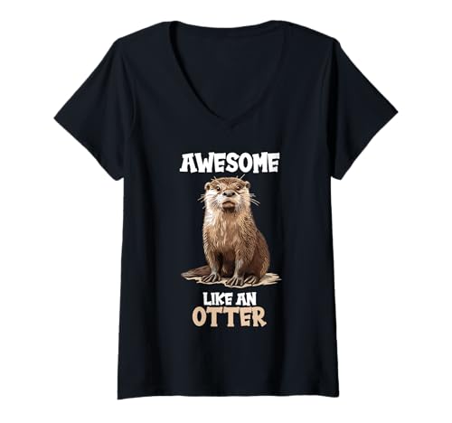Damen Otter T-Shirt mit V-Ausschnitt Damen Otter T-Shirt mit V-Ausschnitt von Otter Tier Shop