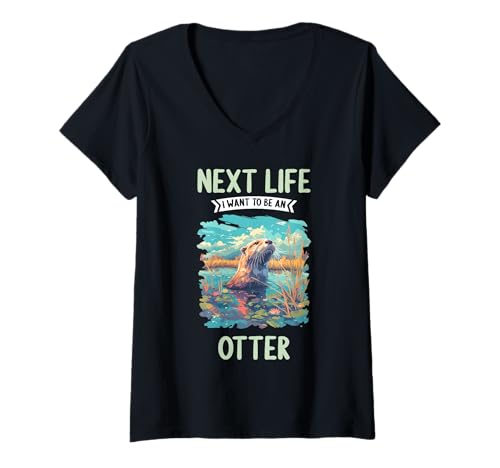 Damen Otter T-Shirt mit V-Ausschnitt von Otter Tier Shop