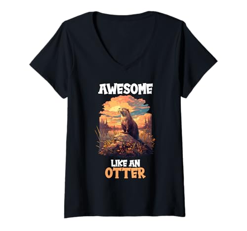 Damen Otter T-Shirt mit V-Ausschnitt Damen Otter T-Shirt mit V-Ausschnitt von Otter Tier Shop