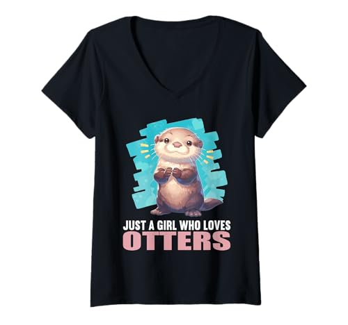 Damen Otter T-Shirt mit V-Ausschnitt Damen Otter T-Shirt mit V-Ausschnitt von Otter Tier Shop