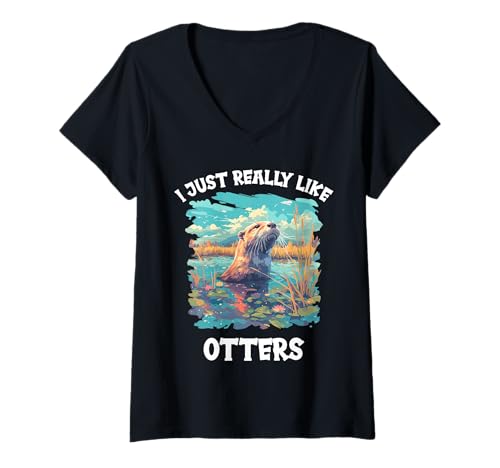 Damen Otter T-Shirt mit V-Ausschnitt Damen Otter T-Shirt mit V-Ausschnitt von Otter Tier Shop