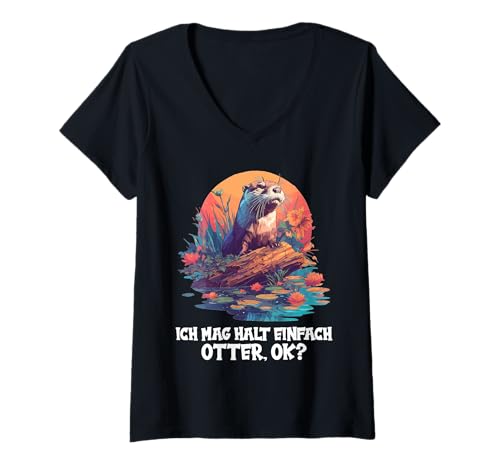 Damen Otter T-Shirt mit V-Ausschnitt Damen Otter T-Shirt mit V-Ausschnitt von Otter Tier Shop