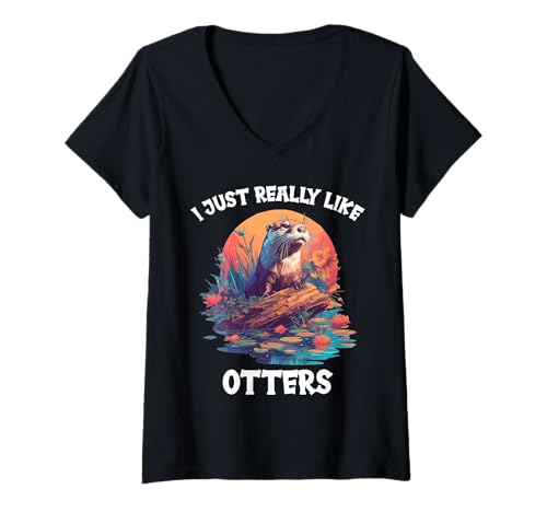 Damen Otter T-Shirt mit V-Ausschnitt Damen Otter T-Shirt mit V-Ausschnitt von Otter Tier Shop