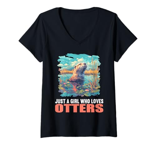 Damen Otter T-Shirt mit V-Ausschnitt Damen Otter T-Shirt mit V-Ausschnitt von Otter Tier Shop
