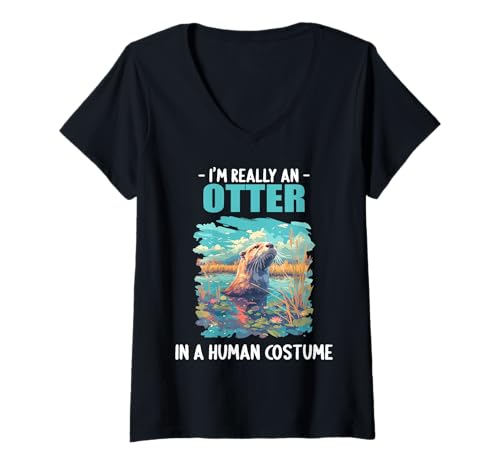 Damen Otter T-Shirt mit V-Ausschnitt Damen Otter T-Shirt mit V-Ausschnitt von Otter Tier Shop