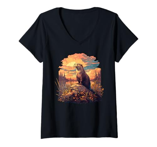 Damen Otter T-Shirt mit V-Ausschnitt Damen Otter T-Shirt mit V-Ausschnitt von Otter Tier Shop