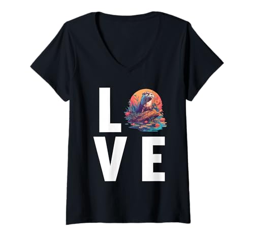 Damen Otter T-Shirt mit V-Ausschnitt Damen Otter T-Shirt mit V-Ausschnitt von Otter Tier Shop