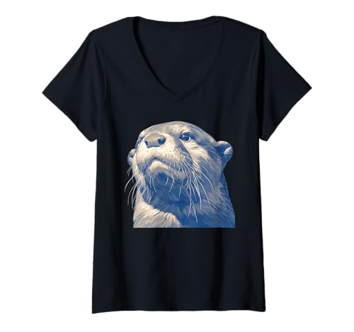 Damen Otter T-Shirt mit V-Ausschnitt von Otter Tier Shop