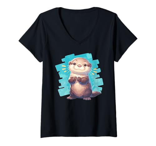 Damen Otter T-Shirt mit V-Ausschnitt Damen Otter T-Shirt mit V-Ausschnitt von Otter Tier Shop