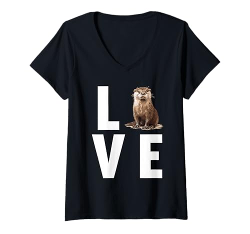 Damen Otter T-Shirt mit V-Ausschnitt von Otter Tier Shop
