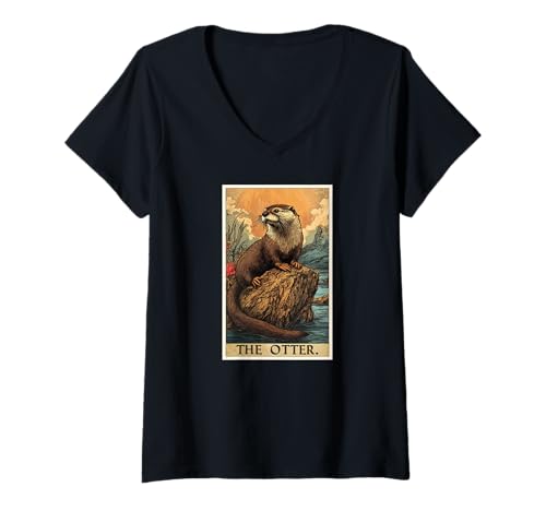 Damen Otter Tarot Karte Otter T-Shirt mit V-Ausschnitt Damen Otter Tarot Karte Otter T-Shirt mit V-Ausschnitt von Otter Tier Shop