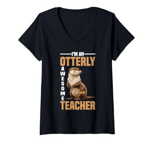 Damen I'm An Otterly Awesome Teacher Klassenpädagogin T-Shirt mit V-Ausschnitt von Otter lehren akademische Spaß