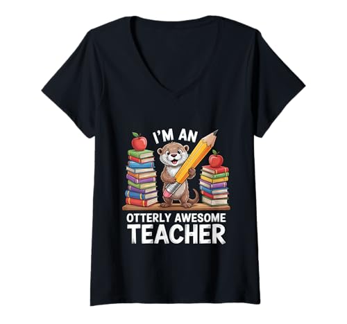 Damen I'm An Otterly Awesome Teacher Klassenpädagogin - T-Shirt mit V-Ausschnitt von Otter lehren akademische Spaß