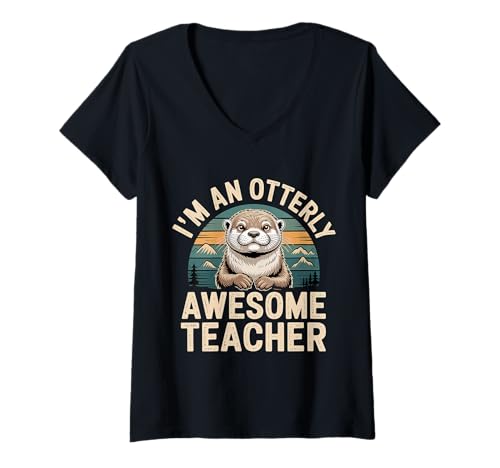 Damen I'm An Otterly Awesome Teacher Klassenpädagogin ||- T-Shirt mit V-Ausschnitt von Otter lehren akademische Spaß