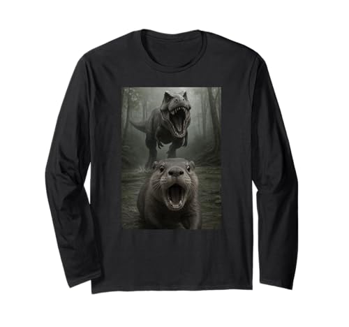 Lustiger Otter Dinosaurier Trex Selfie Tierliebhaber Jungen Mädchen Kind Langarmshirt von OtterAxis1