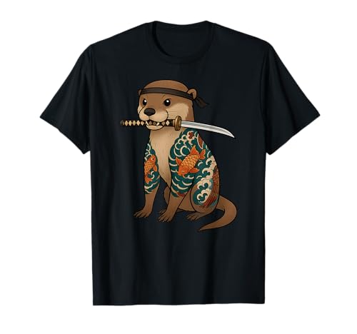 Lustiges Otter Japan Samurai Japanisches Tattoo Tier Jungen Mädchen T-Shirt von OtterAxis1