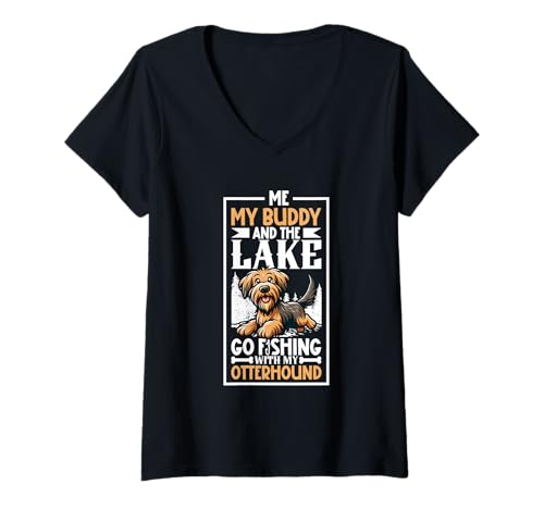 Damen Angeln und Otterhund T-Shirt mit V-Ausschnitt von Otterhund Designs