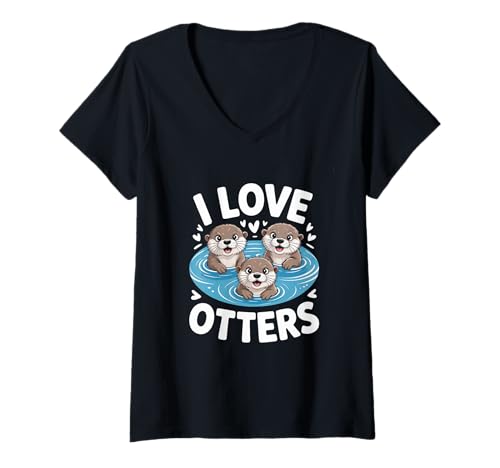 Damen I Love Otters süßer skurriler Wasserspaß T-Shirt mit V-Ausschnitt Damen I Love Otters süßer skurriler Wasserspaß T-Shirt mit V-Ausschnitt von Otters Enthusiasts Lovers Nature Fun