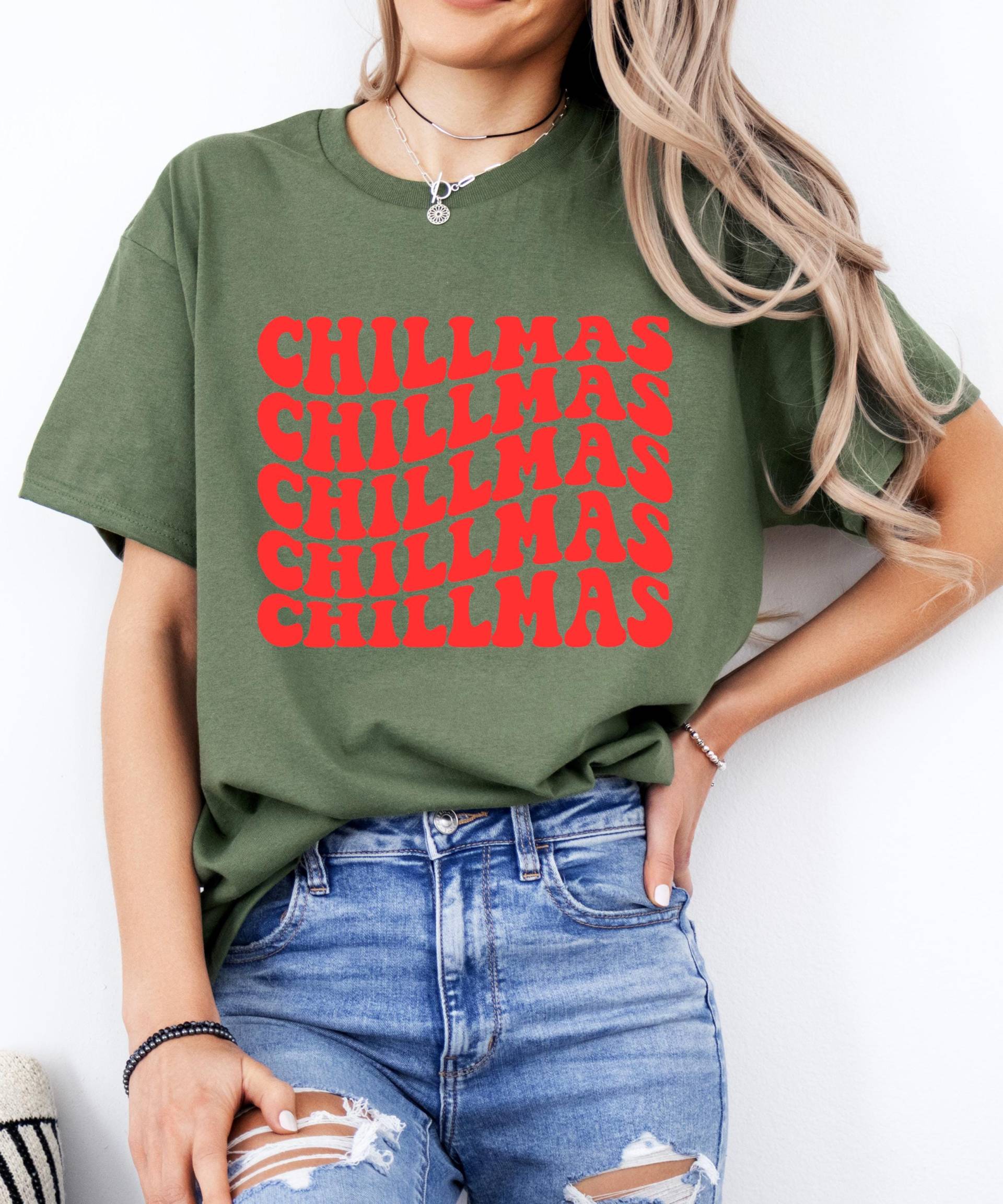Chillmas Weihnachts T-Shirt Olivgrün, Entspanntes Festtagsshirt von Ottertree