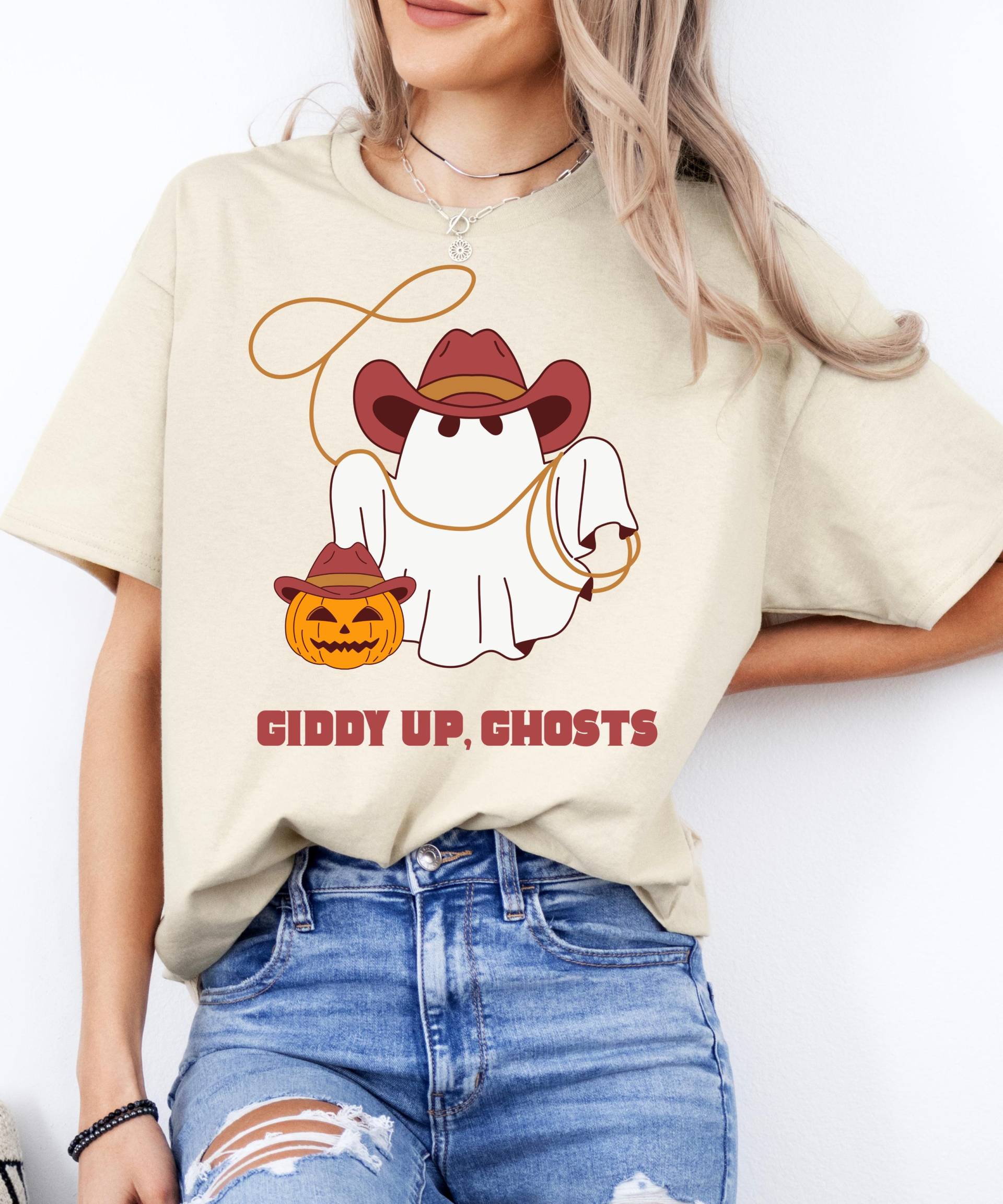 Giddy Up Ghosts T-Shirt Halloween Cowboy Grafik-T-Shirt von Ottertree