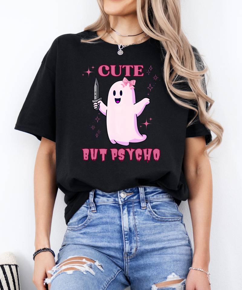 Süßes Aber Psycho Tshirt, Süßes Halloween-T-Shirt, Halloween-Geschenk, Erntedank-Geschenk, Rosa Herbst, Mädchen-Hemd, Gruselige Saison, Geister-Hemd von Ottertree