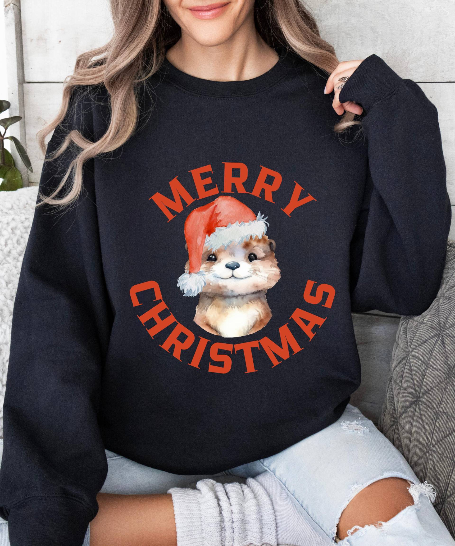 Süßes Frohe Weihnachten Otter Sweatshirt, Weihnachtsgeschenk, Thanksgiving-Geschenk, Otter-Design, Gemütlicher Pullover, Otter-Kleidung von Ottertree