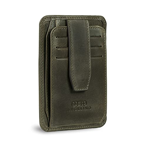 Otto Angelino RFID-blockierende, minimalistische Herren-Geldbörse – schlankes, italienisches Leder-Kreditkartenetui und Münzfach mit Reißverschluss, grün, Einheitsgröße von Otto Angelino