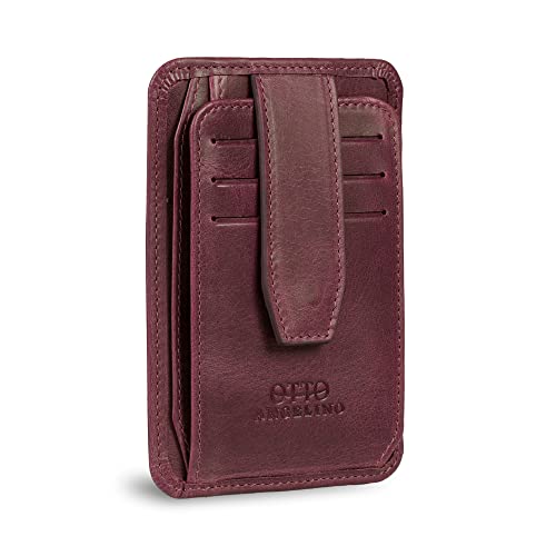 Otto Angelino RFID-blockierende, minimalistische Herren-Geldbörse – schlankes, italienisches Leder-Kreditkartenetui und Münzfach mit Reißverschluss, damson, Einheitsgröße von Otto Angelino