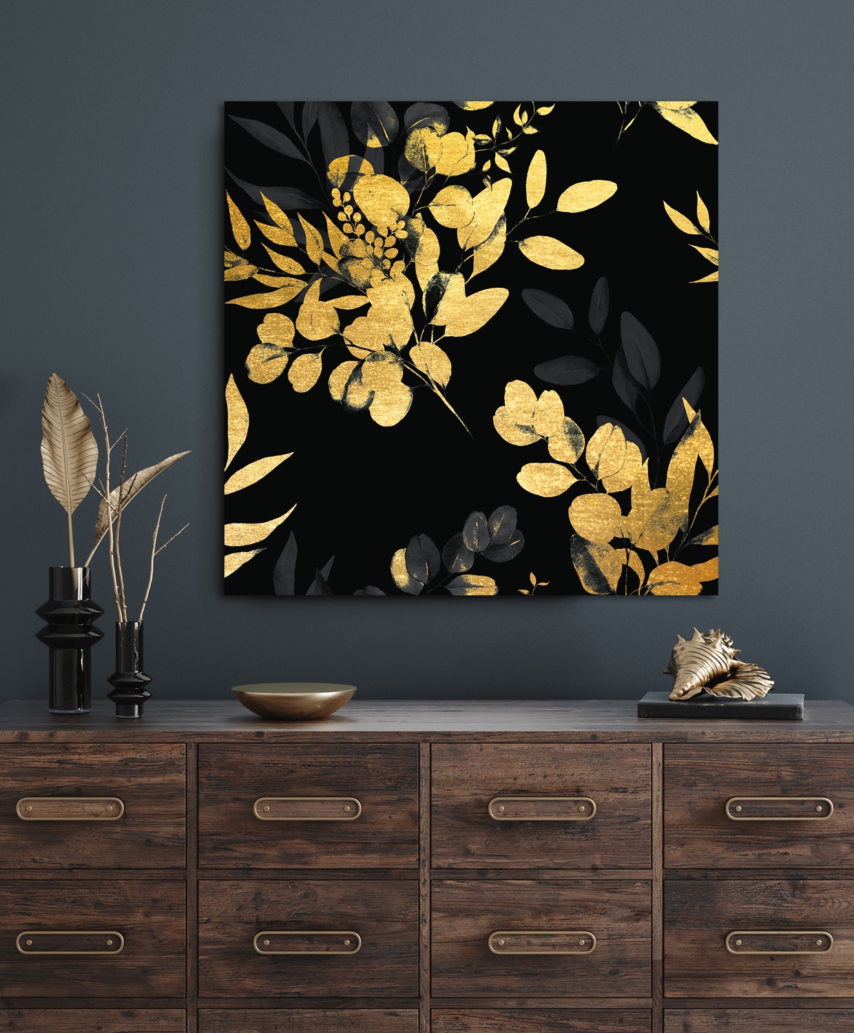 OTTO home Acrylglasbild "Eukalyptus - Acrylbilder mit Blattgold veredelt" Blumen  Blumenbilder  Blätter  Gemälde  Kunst 1 Stk. tlg. Goldveredelung, Handgearbeitet, Gerahmt, Edel von Otto Home