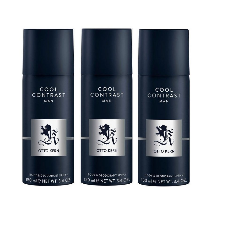 Otto Kern Bodyspray Cool Contrast Man 3x 150ml Deo Spray Set Bodyspray Beauty Deodorant, Blutorange Grüner Apfel Lavendel Vanille Vetiver Patschuli Ohne Tierversuche, 3-tlg., 24 Stunden Schutz, Effektiver Schutz vor Körpergeruch von Otto Kern