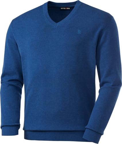 Otto Kern Pullover Herren mit V-Ausschnitt, Strickpullover aus 100% Baumwolle, Bequemes Sweatshirt in Regular-Fit Passform, Blau, Gr. M von Otto Kern