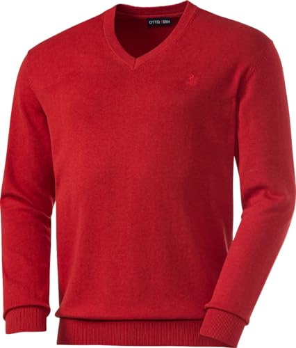 Otto Kern Pullover Herren mit V-Ausschnitt, Strickpullover aus 100% Baumwolle, Bequemes Sweatshirt in Regular-Fit Passform, Rot, Gr. L von Otto Kern