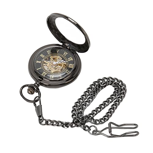 Otufan Mechanische Taschenuhr für Herren, Vintage-Doppelgehäuse-Uhr, Handaufzug, Skelett-Taschenuhr mit Kette für Geschenke von Otufan