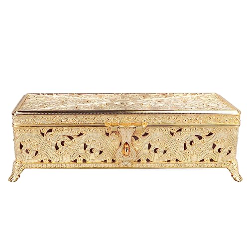 Otufan Vintage Jewelry Box,Trinket Box for Women Carved Elegant Gold Colorfast Alloy Soft Velvet Lining Trinket Storage Box for Dressing Table Shelf (Gold) von Otufan