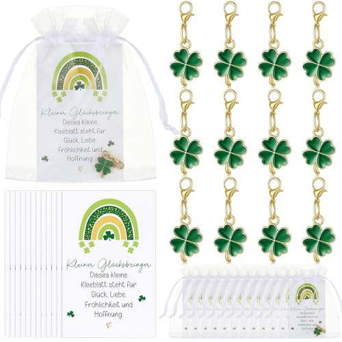 Otuuz 12 Sets Bestandene Prüfung Geschenke 12 Kleeblatt Schlüsselanhänger Glücksbringer mit 12 Kleeblatt Grußkarte und 12 Organzabeutel Glücksklee Anhänger für Abschiedsgeschenk Schüler Kollegen von Otuuz
