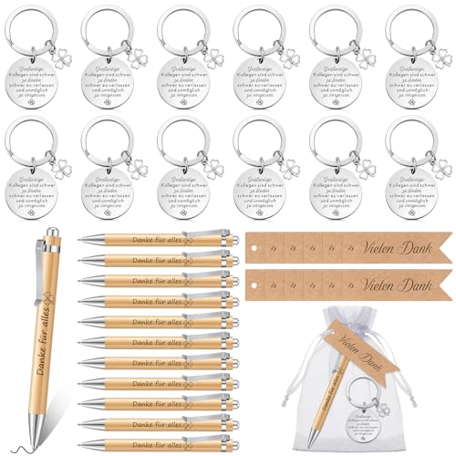 Otuuz 12 Sets Abschiedsgeschenke für Kollegen Mitarbeiter Kleine Dankeschön Geschenke Inspirierend Kugelschreiber Motivation Schlüsselanhänger mit Beutel Danke Etikette Anhänger(Einfach,Holz Farbe) von Otuuz